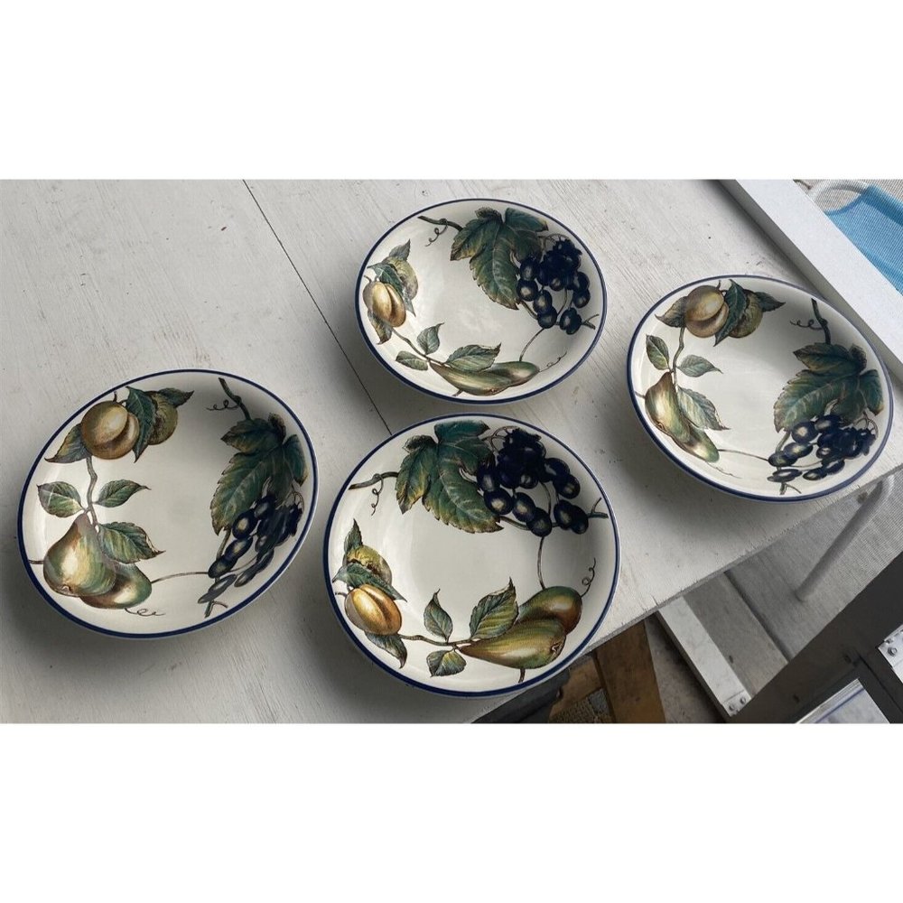 Pier 1 Macintosh Coupe Soup Bowl Set of 4 Fruit Pattern Angleterre England